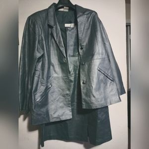 Gently used smoke gray leather jacket and mini dress 18W